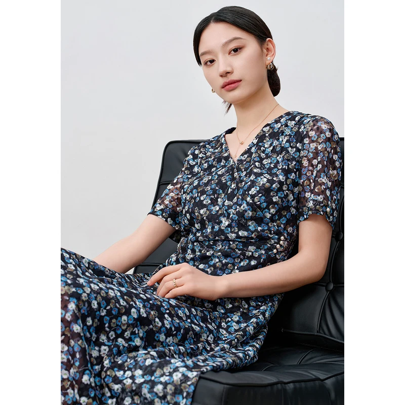 敦奴dunnu亮眼吸睛时尚印花中长款连衣裙FT250901