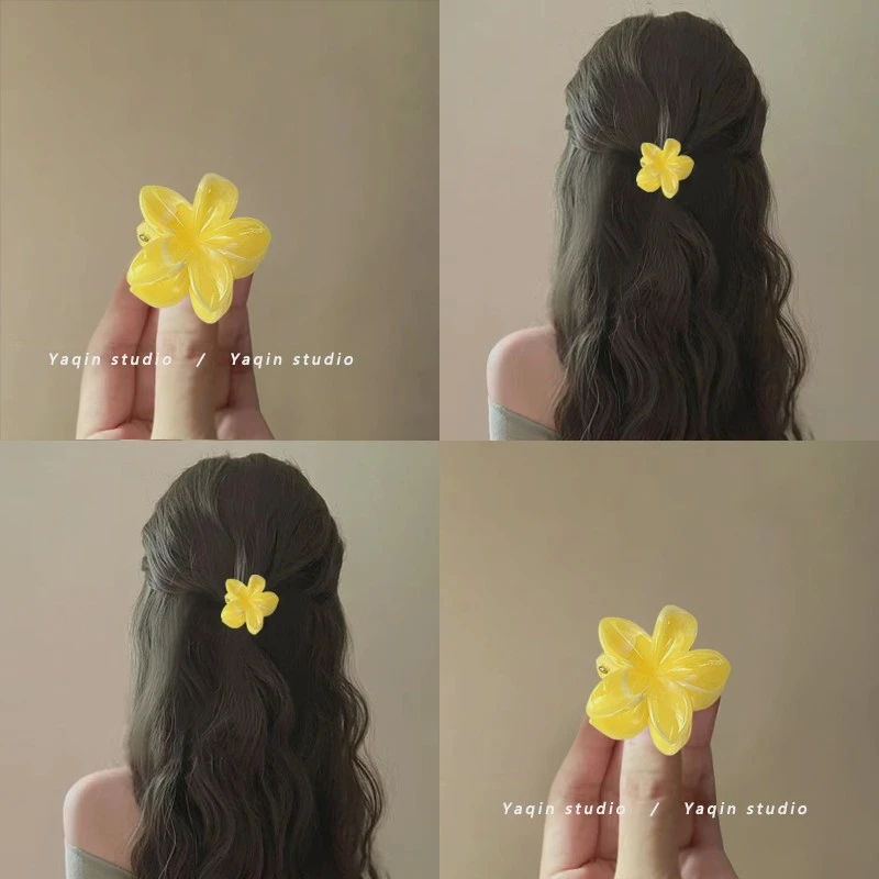 奶油黄色！冰透感鸡蛋花抓夹！森香许鲨鱼夹甜美刘海发夹子头饰女