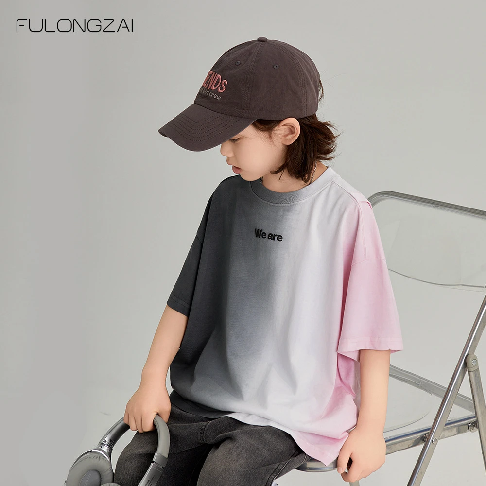 FULONGZAI亲子童装2024夏季男女童新款中大童洋气宽松短袖T恤