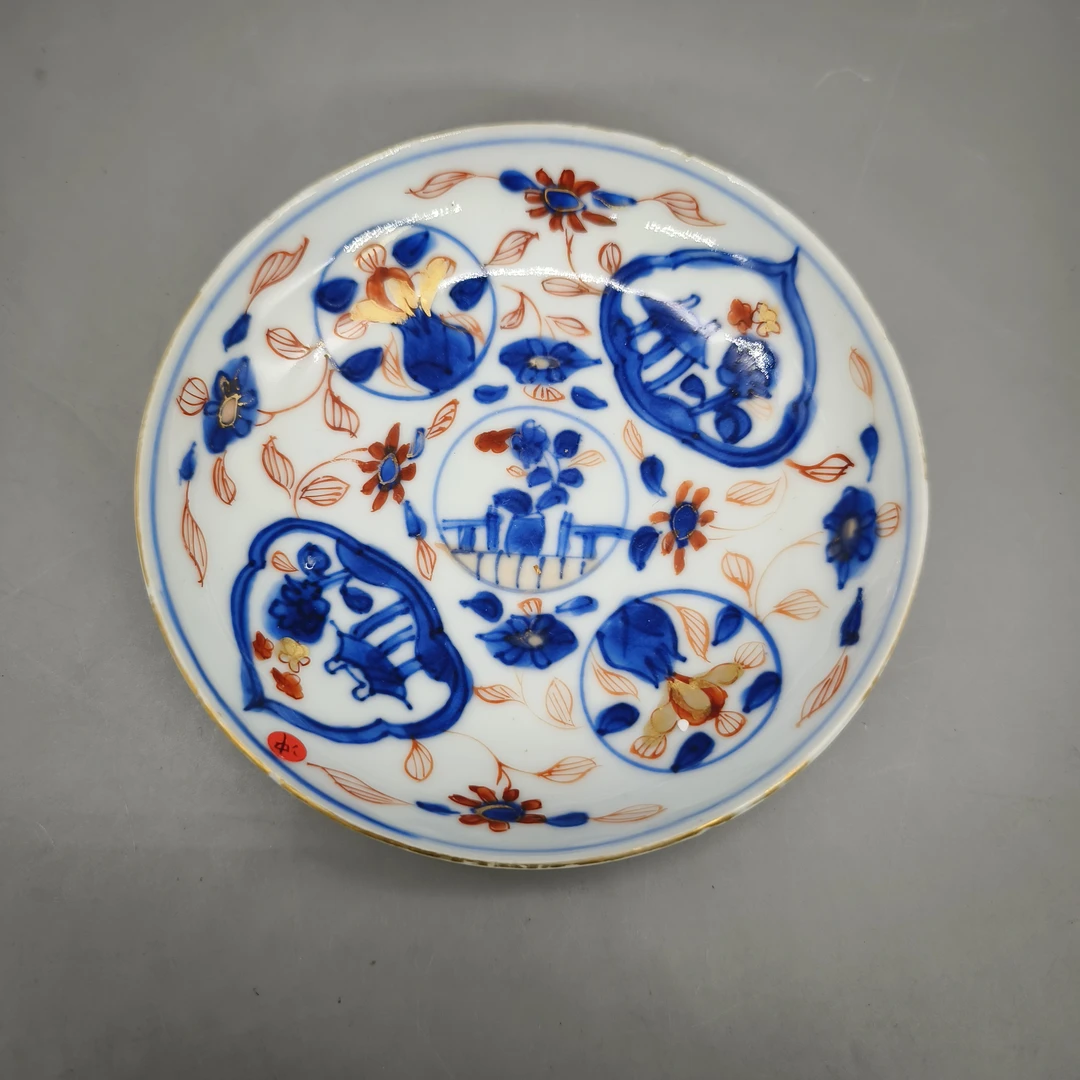 62503157*清康熙青花矾红描金花卉纹碟/瓷器六/江苏省文物总店
