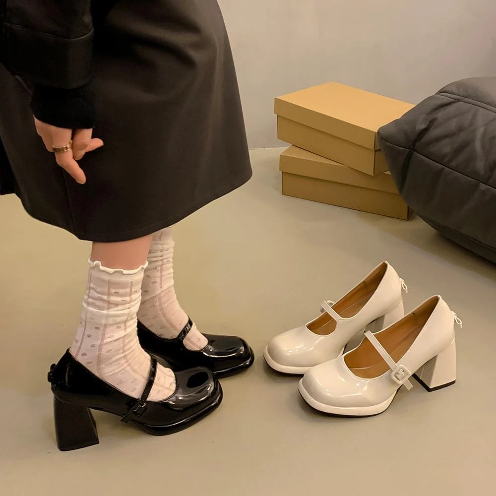少女公主~圆头小香风法式玛丽珍鞋女春秋季粗跟高跟鞋单鞋小皮鞋