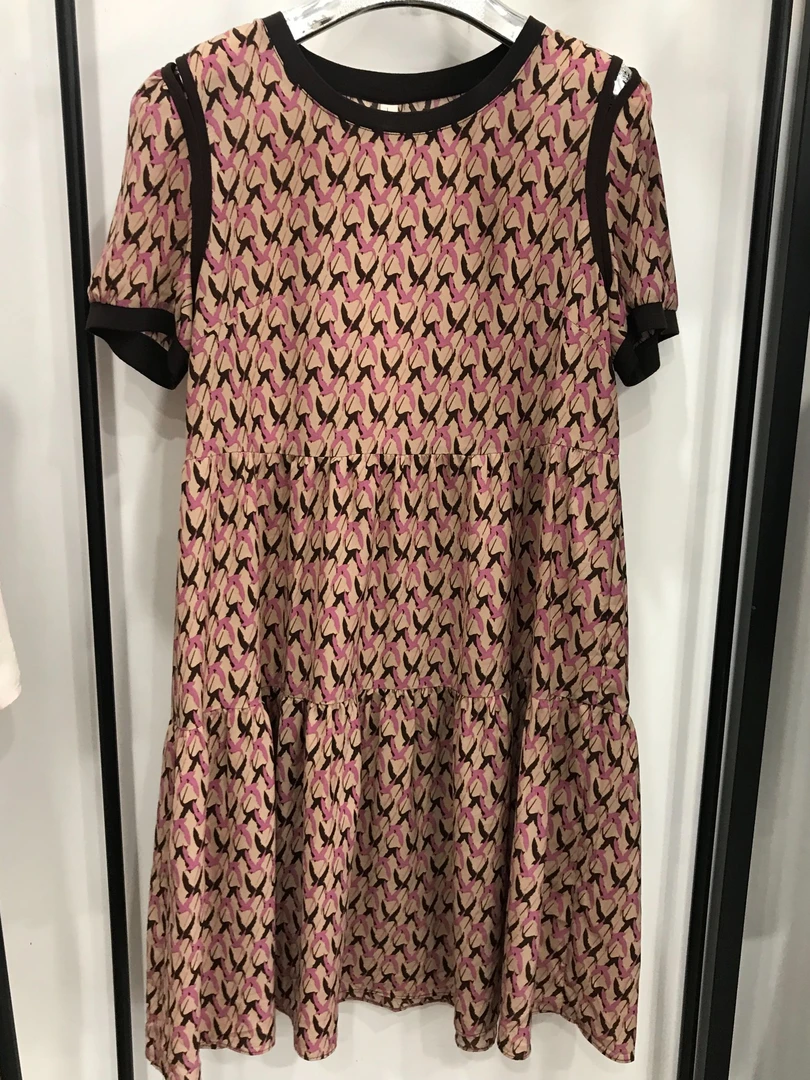 潮流通勤连衣裙夏季红色印花蕾丝女士高腰裙子显瘦套头吊带