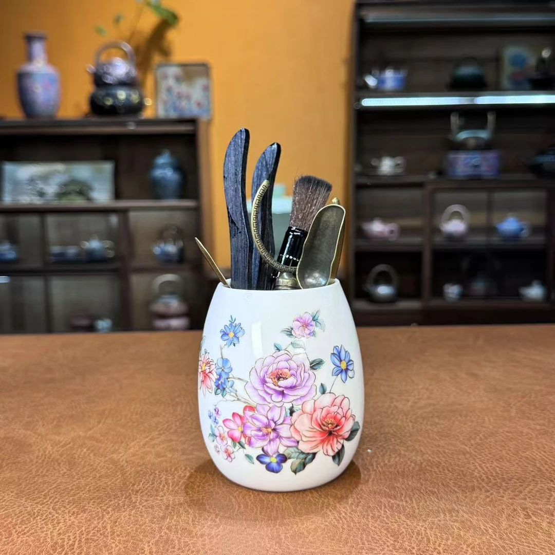 沐雨茶具 变色金线大阳花-白瓷玉净茶道六君子-2998