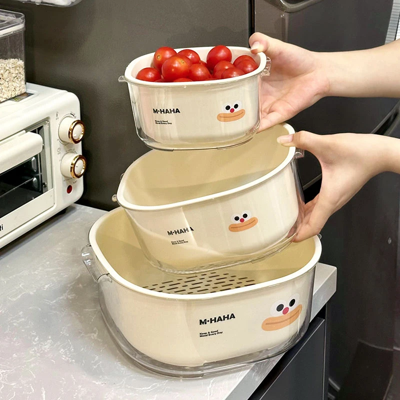 双层菜篮PET加厚蔬菜沥水篮子厨房家用水果盘客厅多功能洗菜水果