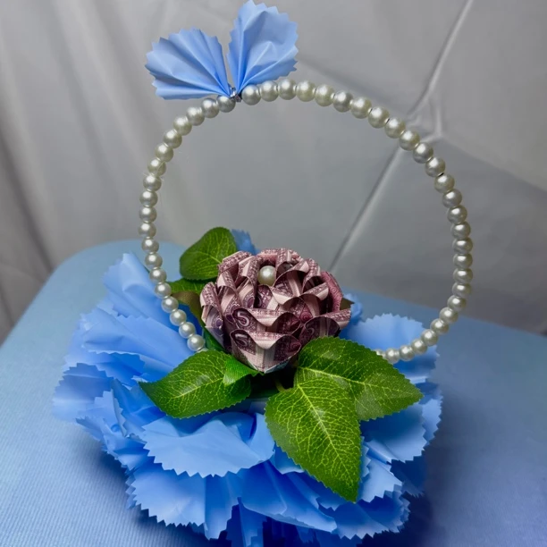 手工拼色精致高级仿真手提花束花篮