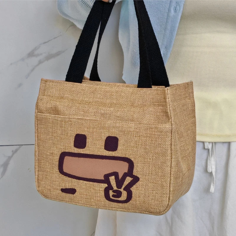 2025亚麻新款手提袋立体ins通勤妈咪上班拎包学生便携饭盒便当包
