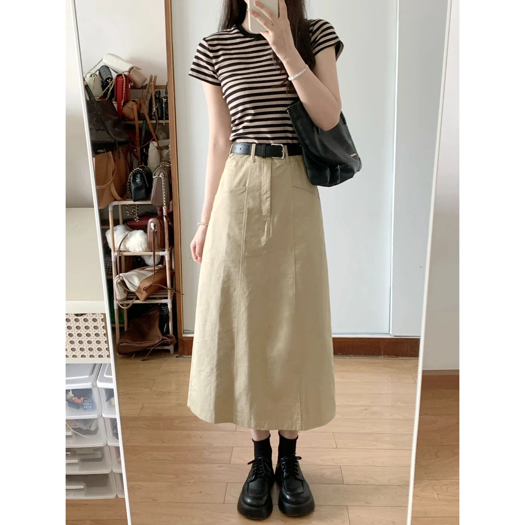 通勤轻熟风气质套装显瘦T恤女夏季A字裙高腰半身裙通勤两件套女