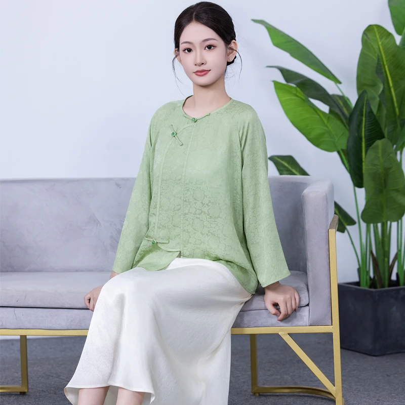 2025夏季新品非遗真丝花罗新中式国风上衣女短款盘扣全开襟高端