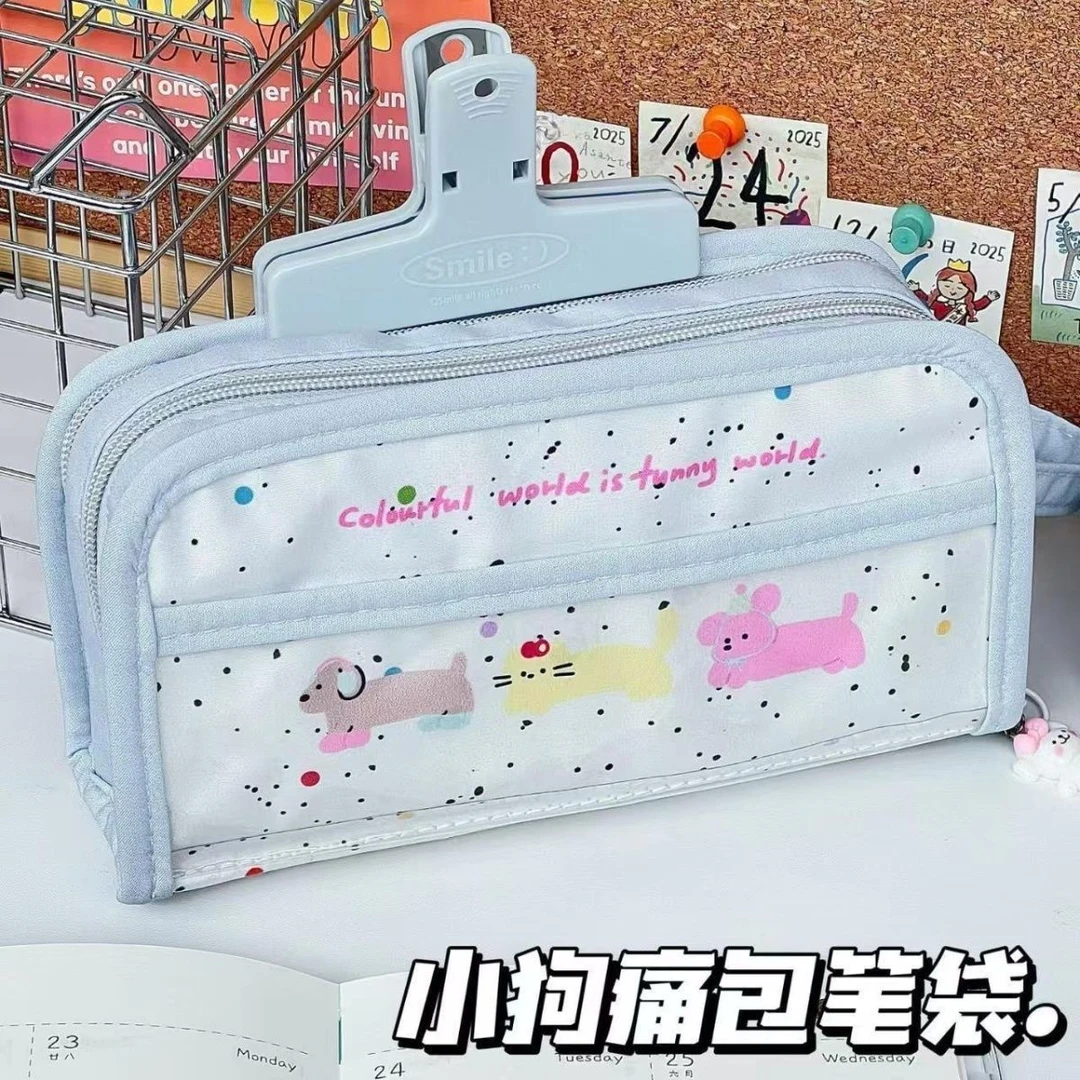 爆款小狗可爱猫猫清新帆布笔袋痛包大容量高颜值学生文具盒收纳LW