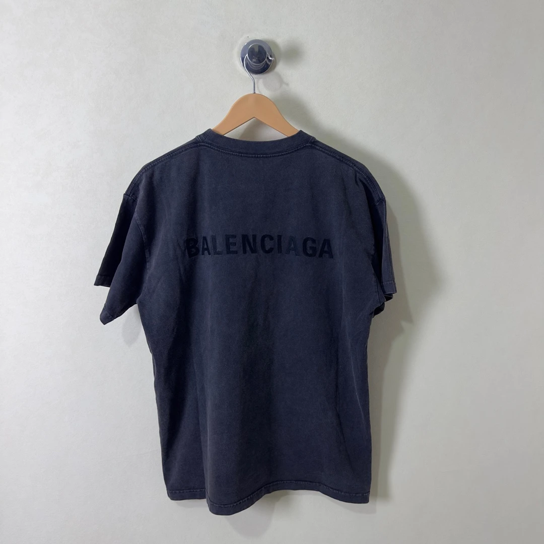 未使用 Balenciaga/巴黎世家 黑灰做旧前后刺绣logo短袖 S码