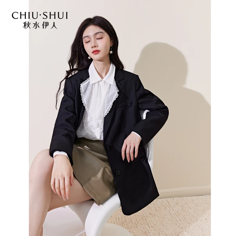 【折扣】秋水伊人经典黑色正肩西装外套秋西服623307B070054