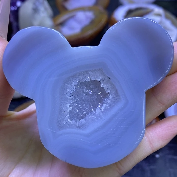 未镶嵌珠宝半成品紫晶白晶米奇摆件