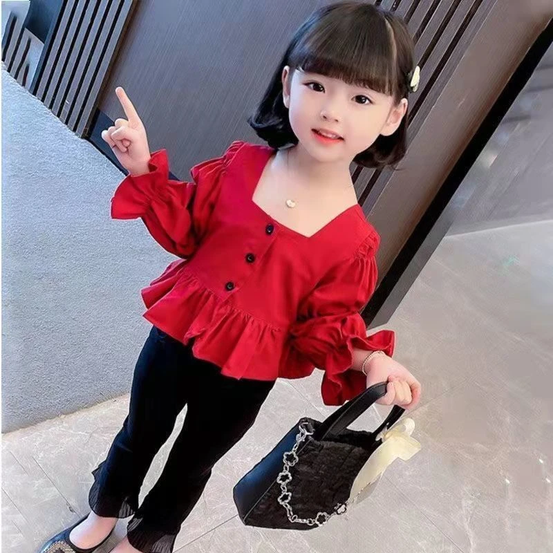 儿童新女童春秋装套装2025年韩版时髦小童衬衫喇叭裤女宝宝洋气两