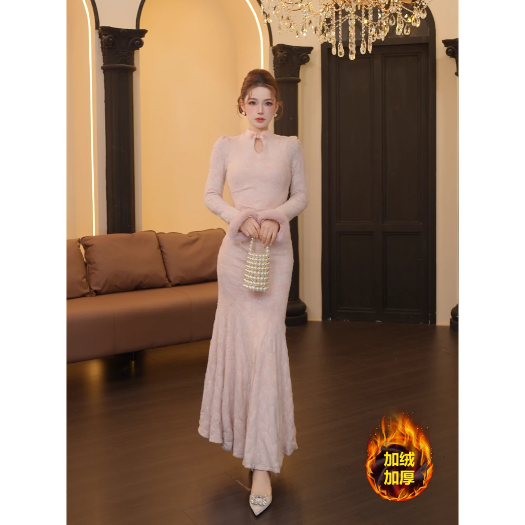 3店-287【温迪专属】蝴蝶中长裙不褪色加绒秋冬连衣裙N500