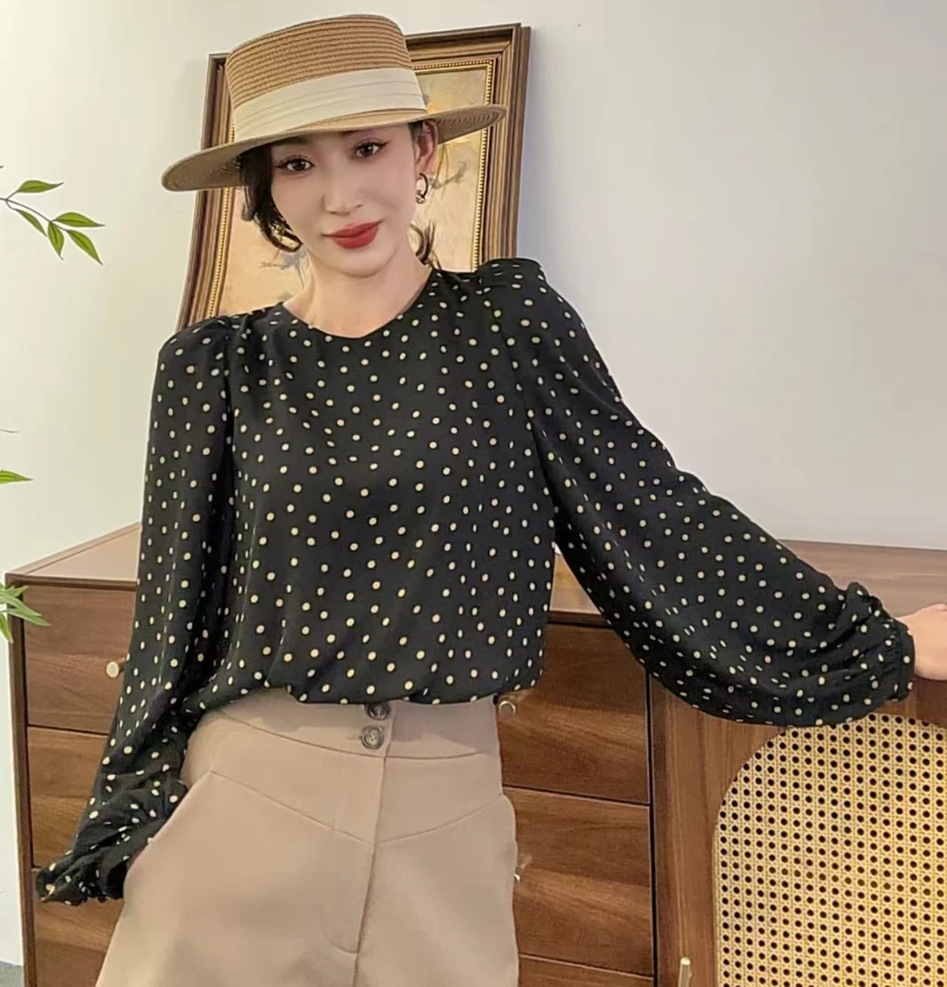 AMASS阿玛施百搭圆领泡泡长袖休闲通勤衬衫5301128