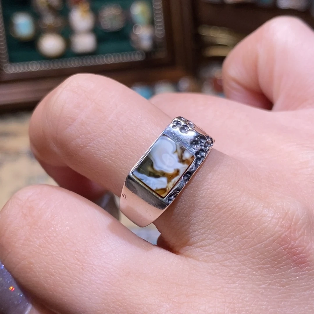 琥珀银S925镶嵌戒指戒指