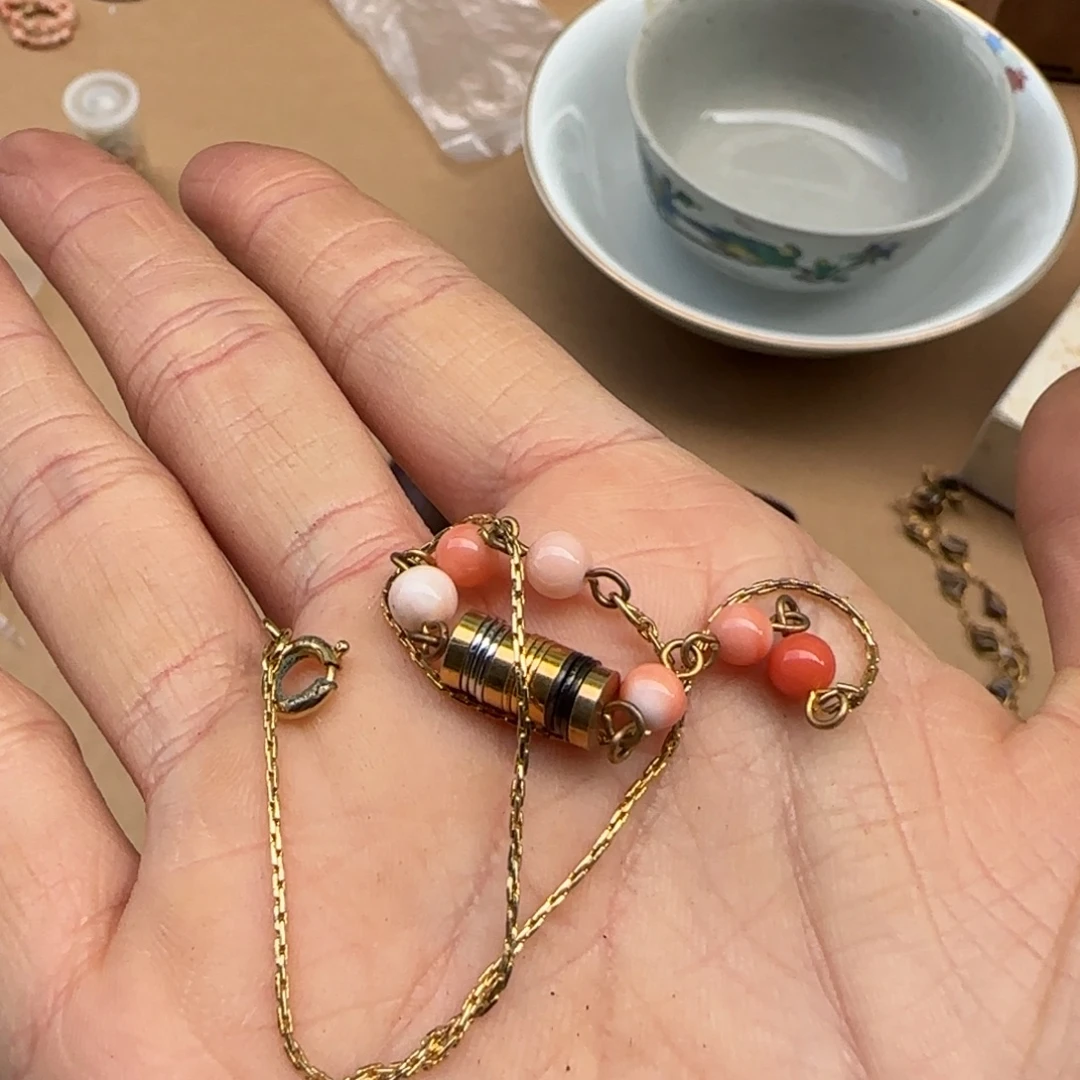 石***材瓷片六个小圆珠项链 瓷片中古回流孤品一件