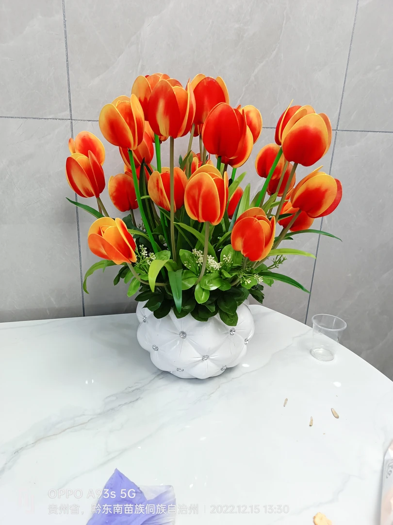 手工丝网花郁金香假花仿真花适合作为客厅餐桌装饰盆栽花束摆件