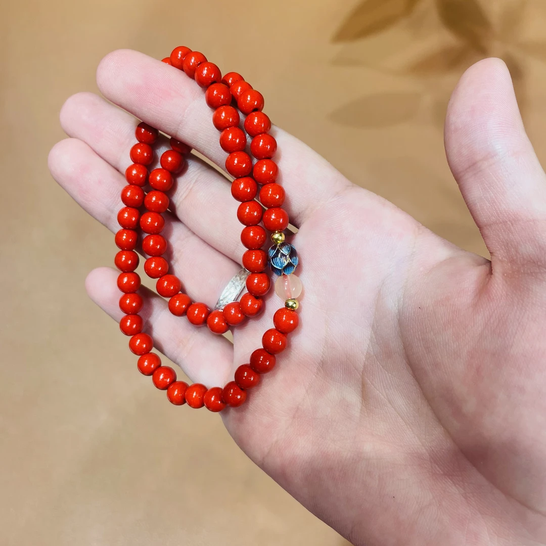 非金属珐琅手链 朱砂精选双圈气质手饰8081无礼盒手串