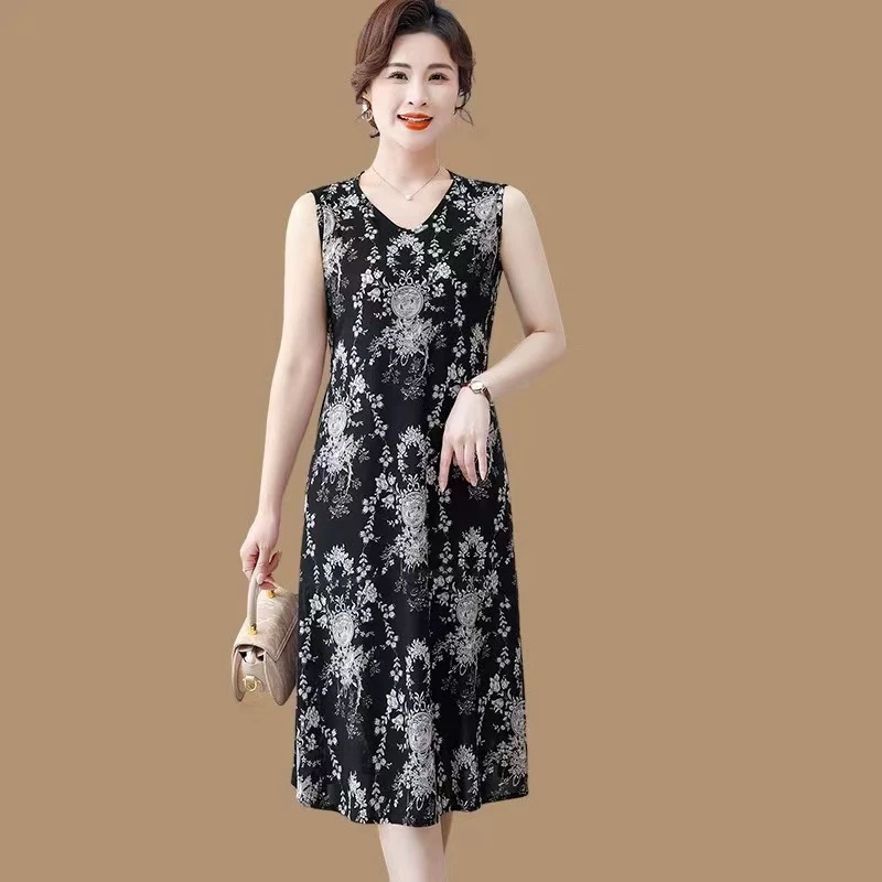 （燕子宠粉福利）印花夏季薄款无袖透气女碎花睡裙印染圆领植物花卉