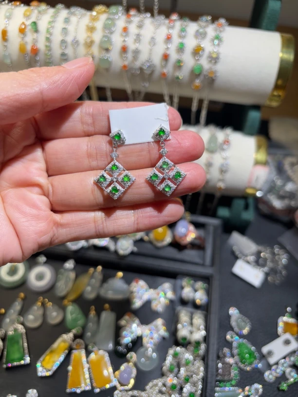 天然A货翡翠国标银镶嵌