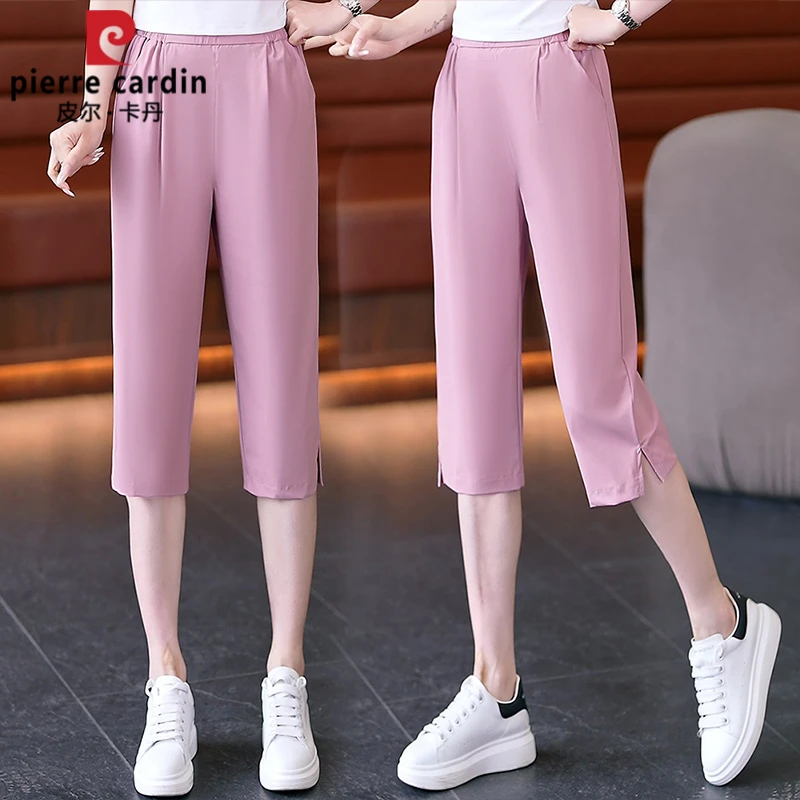 皮尔卡丹2025夏季新款时尚冰丝休闲裤女款时尚速干高腰休闲七分裤