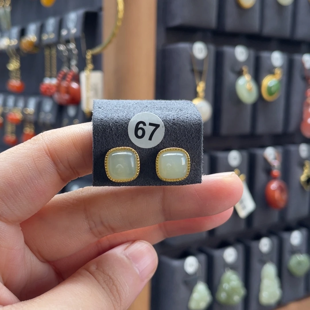 和田玉银S925镶嵌耳饰67号方糖晴水