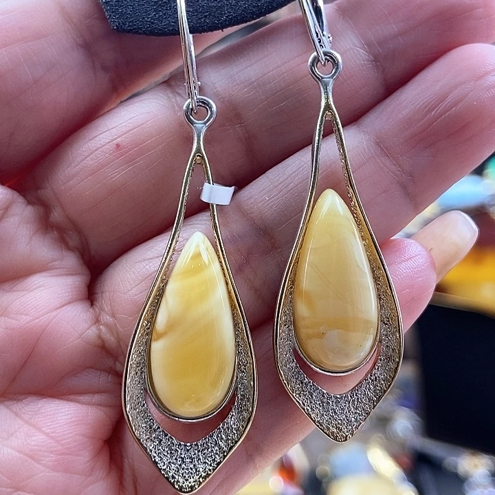 琥珀银S925镶嵌耳饰耳环