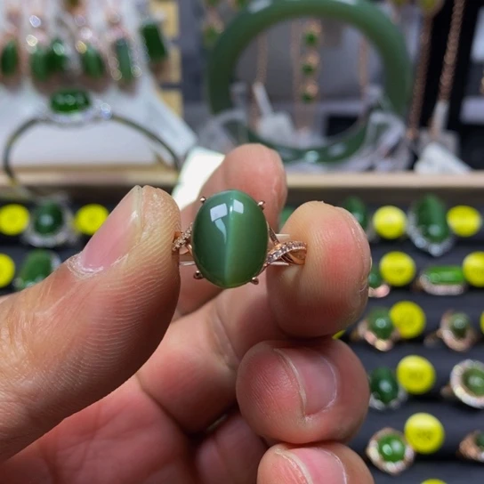 和田玉（碧玉）戒指银S925镶嵌