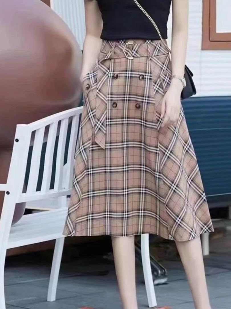 2025春夏季新款经典英伦风格格子半身裙5300159