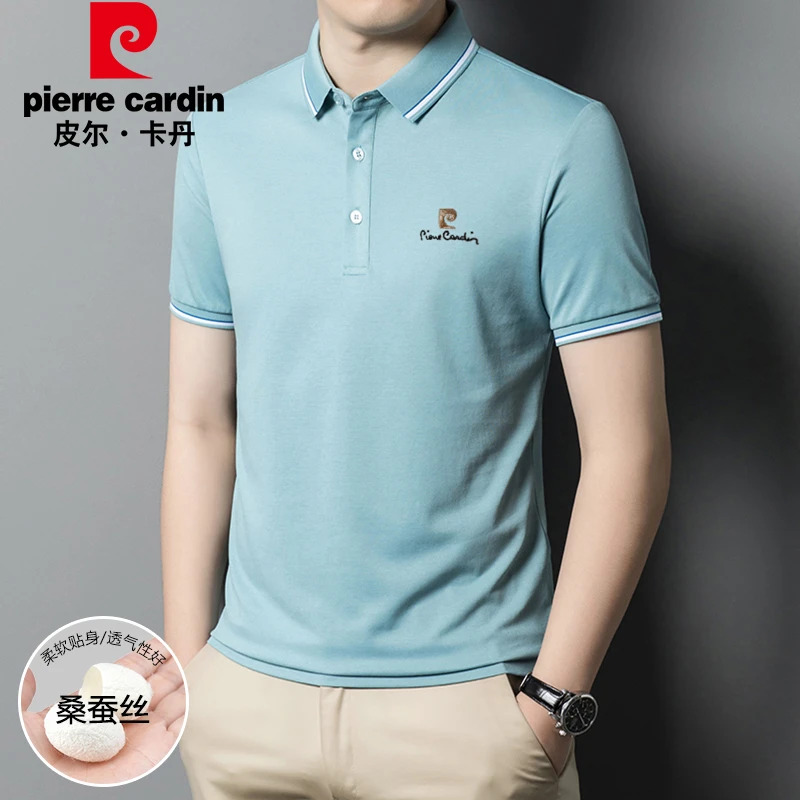 皮尔卡丹桑蚕丝男士短袖POLO衫夏季新款时尚休闲翻领轻商务上衣男