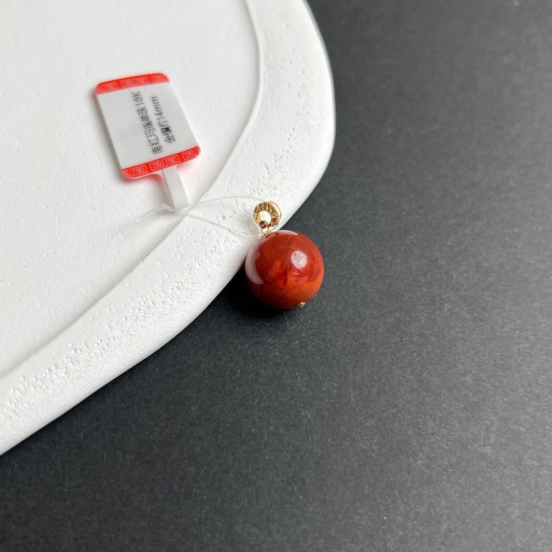南红玛瑙单珠18K金镶约14mm