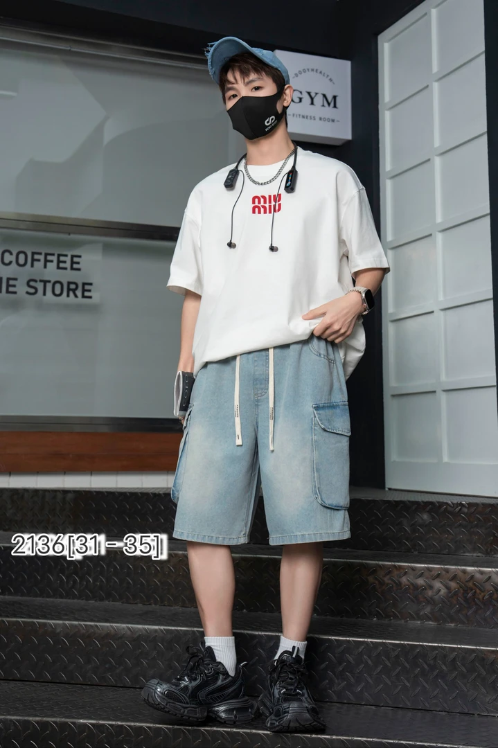 【2136-蓝】青少年牛仔五分裤