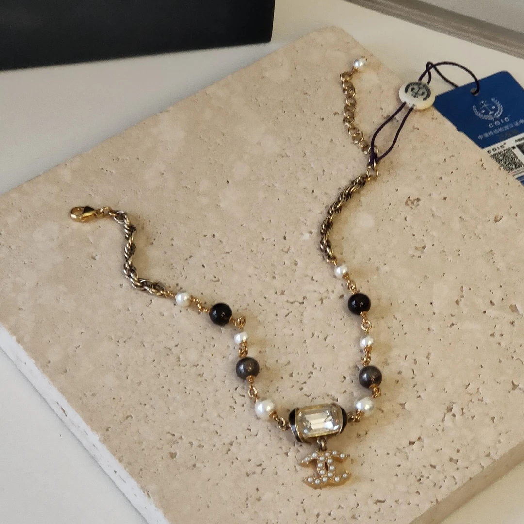 99新 Chanel/香奈儿 Azul-22A拼色珍珠闪钻双C项链/45230