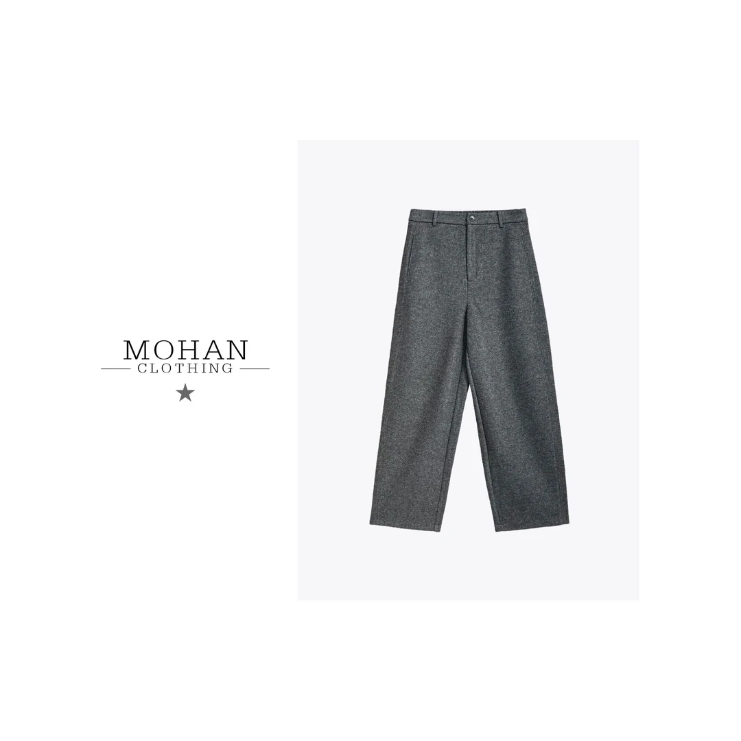 CLOTHING/墨含设计师休闲百搭舒适毛呢简约纯色女士长裤WF292