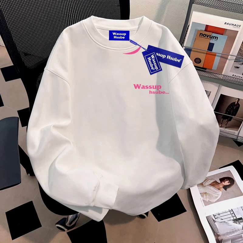 WASSUP HSUBE国潮牌字母印花重磅长袖T恤男女款秋季美式休闲上衣