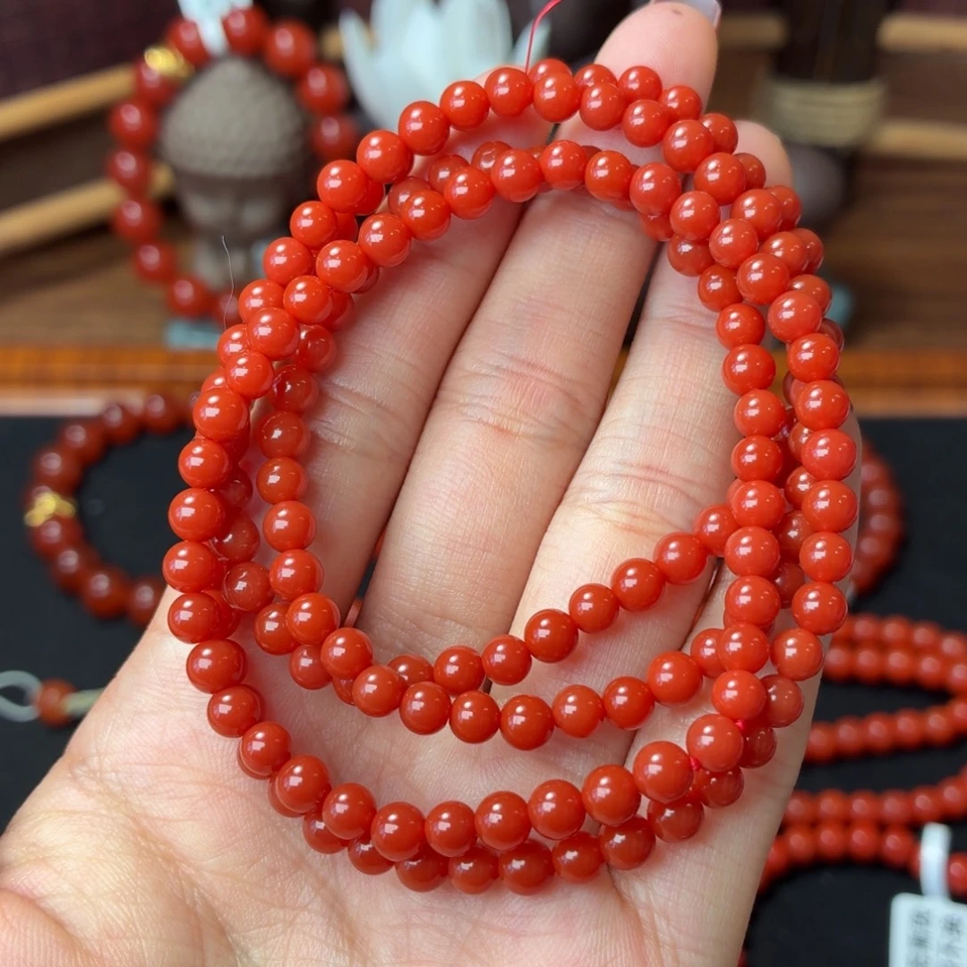 南红玛瑙未镶嵌手串保山原矿南红官坡辣椒红卡4+