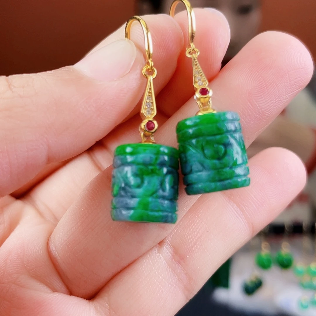 翡翠银S925镶嵌耳饰