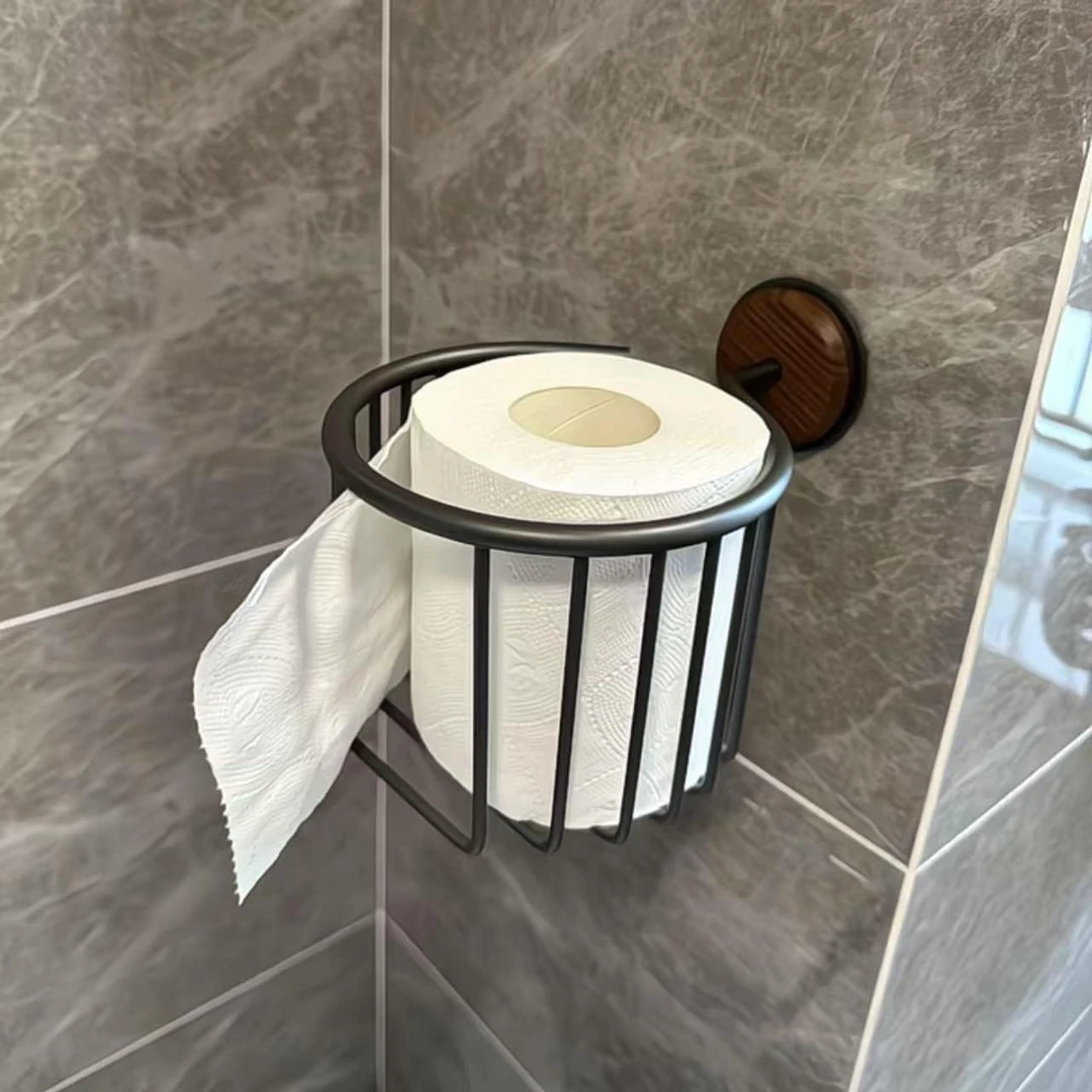 胡桃木收纳架家用免打孔壁挂纸巾架多功能洗手间厕纸纸巾篓抽纸架