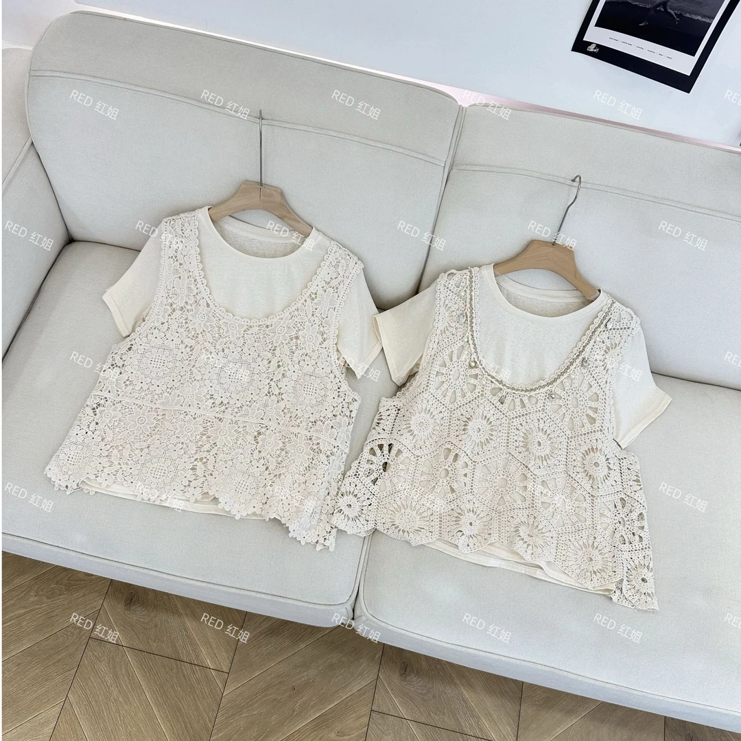 两件套~新款夏日带背心编制短袖T恤115