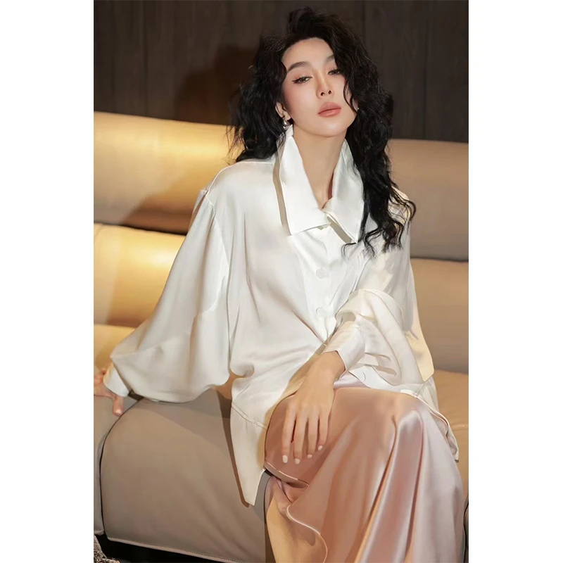 宽松立领蝙蝠袖洋气休闲衬衫百搭松驰感法式长袖女神范气质上衣潮