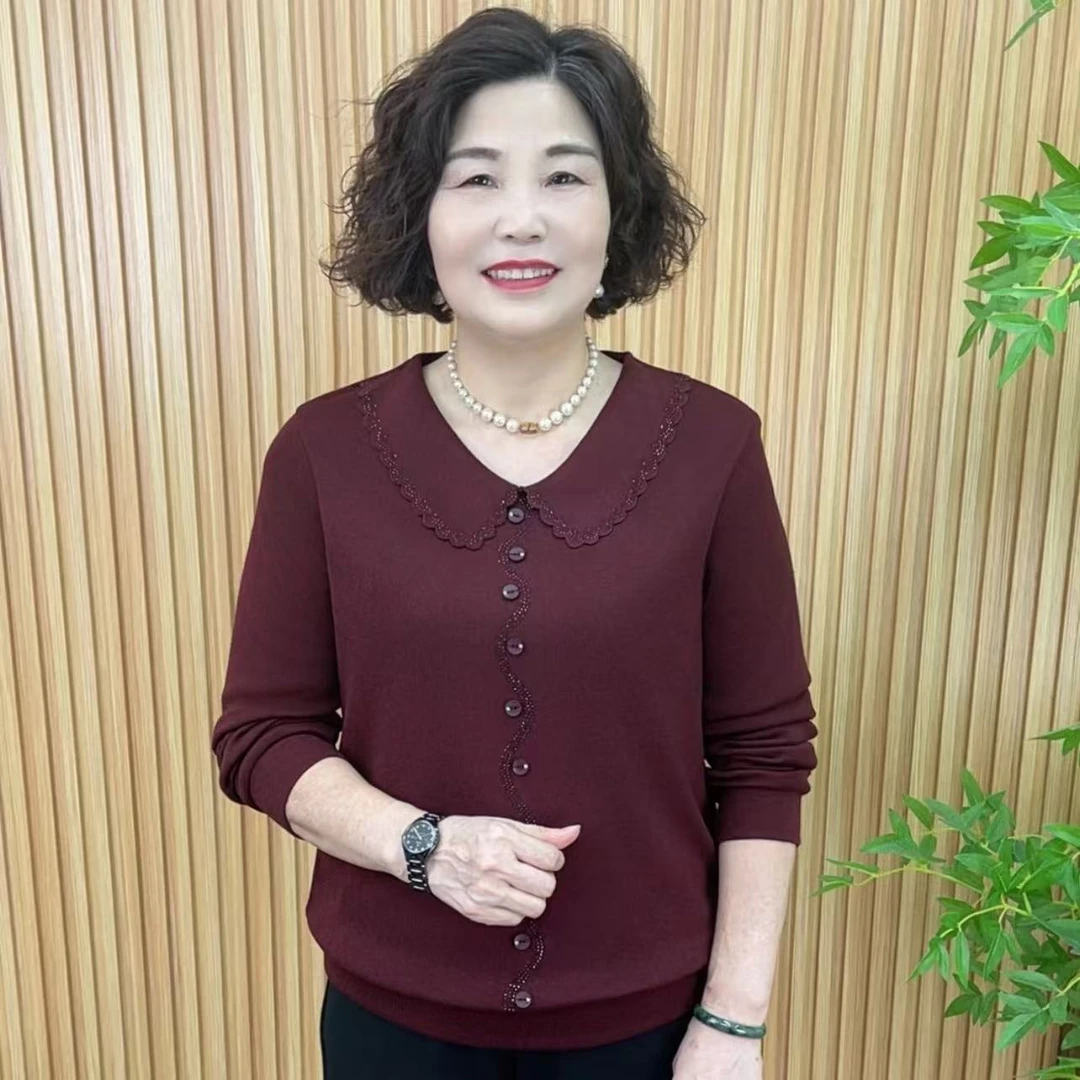 中老年女装中老年宽松大码上衣春季宽松长袖洋气春秋V6255