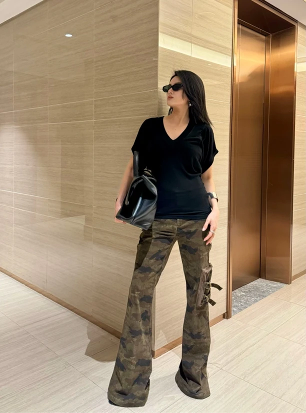 【徐达琳专属】新款圆韩版极简纯色百搭时尚天丝羊毛领短袖LD1135