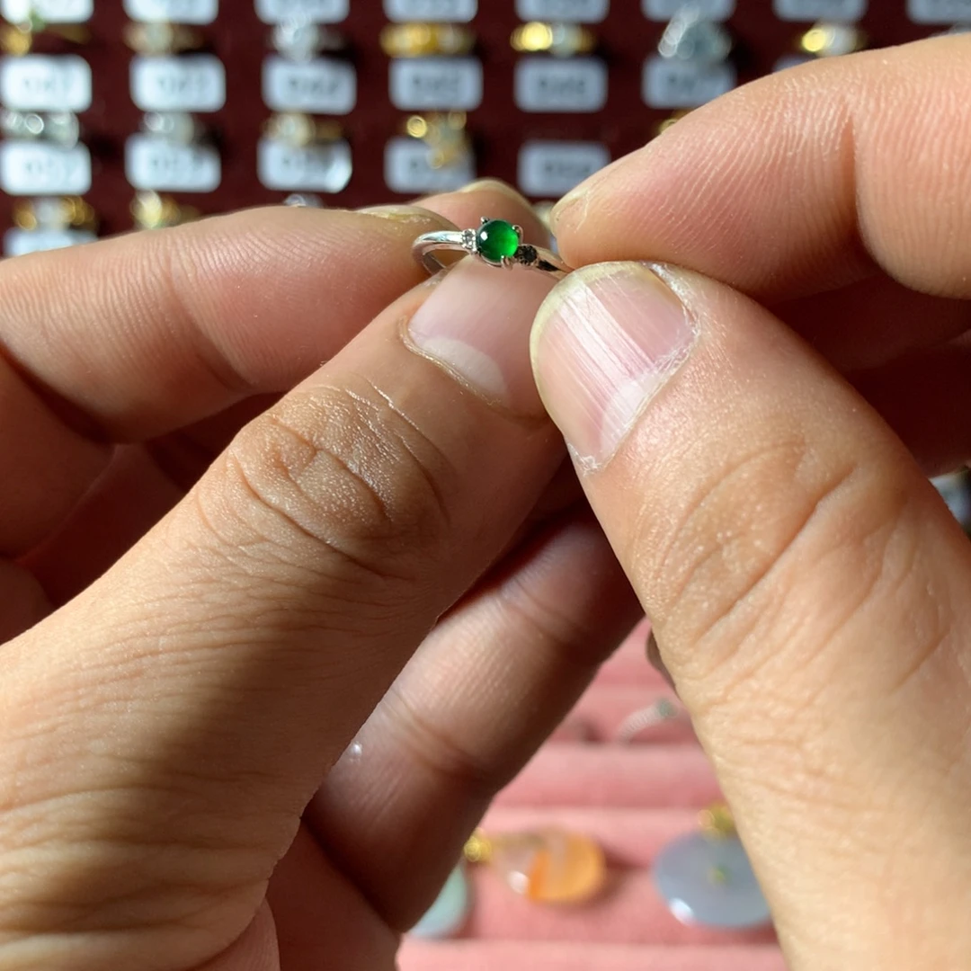 翡翠银S925镶嵌戒指697