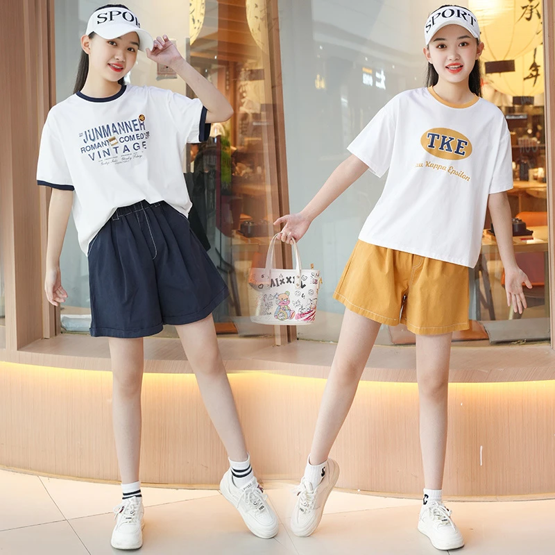 女童夏装套装2025新款夏季青少年初高中生洋气时髦短袖短裤两件套