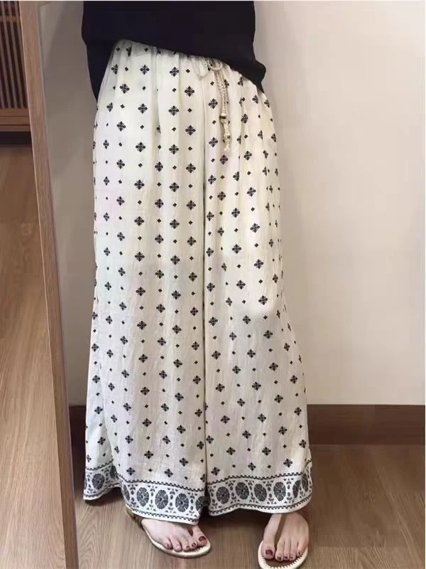 新中式高级感休闲印花裙裤女夏款大码气质宽松长裤波西米亚风裤裙