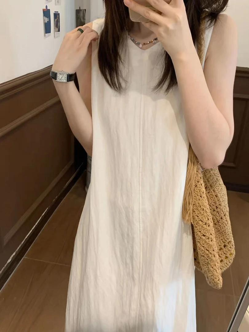 法式高级感白色无袖背心连衣裙子女夏季2025新款海边度假气质长裙