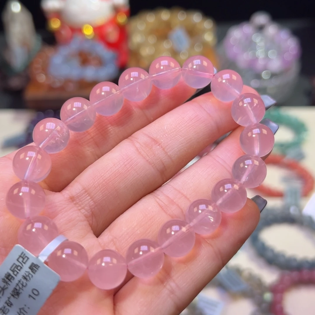 水晶手串未镶嵌毕业级老矿樱花粉10.7mm