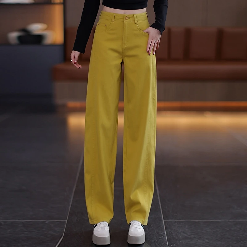 莫兰迪灰天丝棉弯刀牛仔裤女春秋新款高腰显瘦窄版阔腿镰刀裤5801