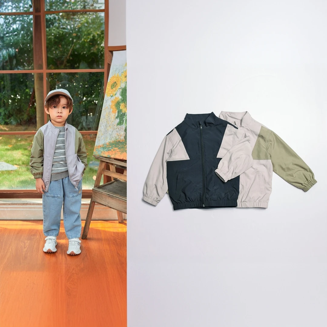 春秋男小童撞色拼接防风衣夹克4131076637